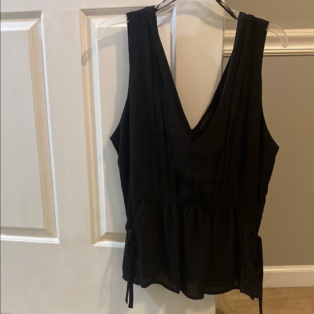 Forever 21 Black V-Neck Peplum Tie-Detail Top